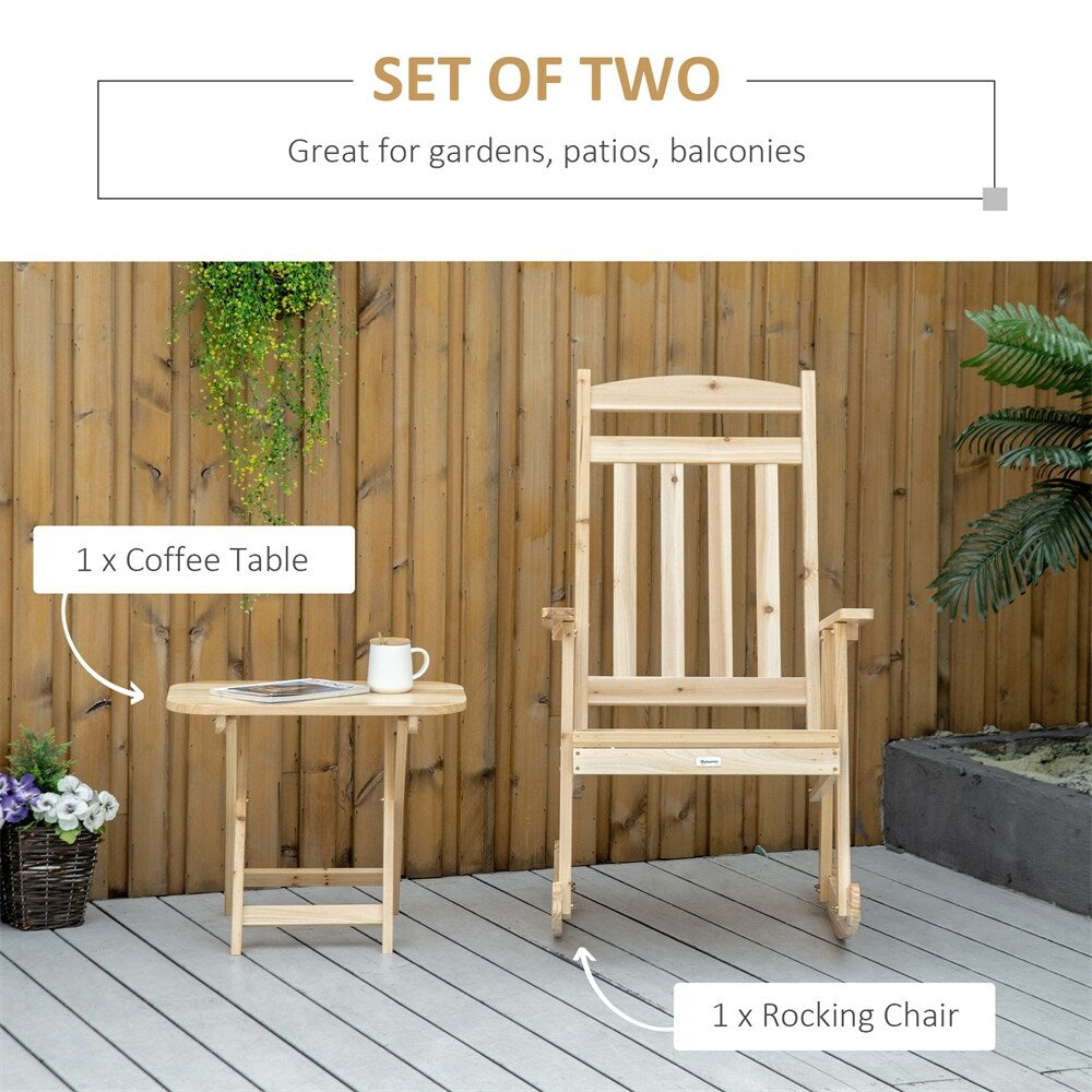 2 Pieces Wood Patio Bistro Set,Outdoor Rocking Chair Set with Armrests
