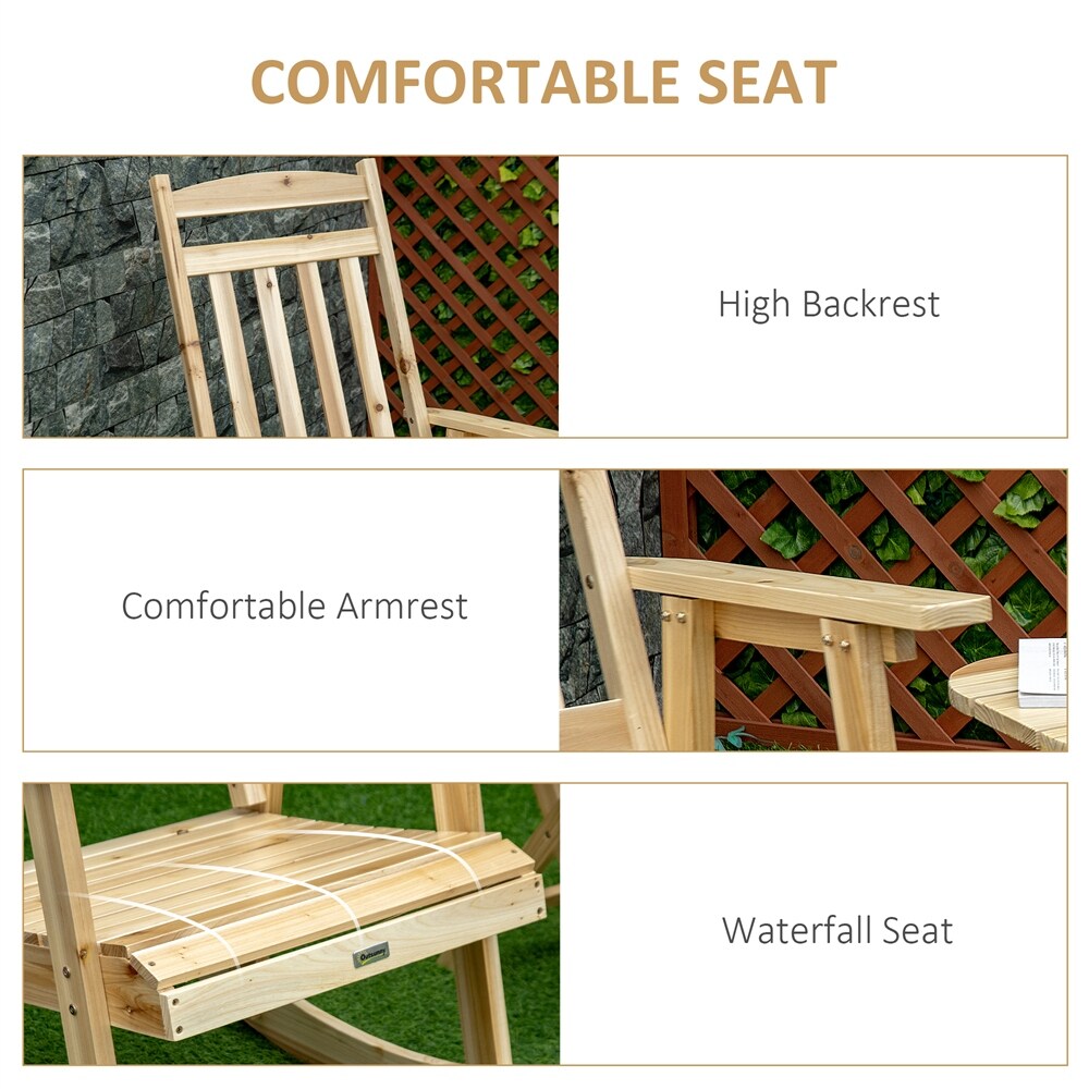 2 Pieces Wood Patio Bistro Set,Outdoor Rocking Chair Set with Armrests