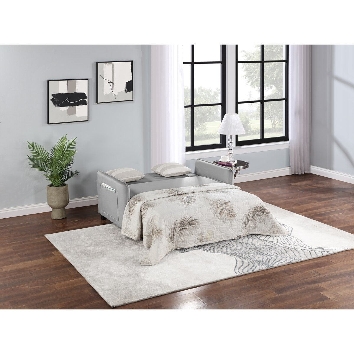 2 Seat Sofa Convertible Pull-out Sofa Bed Velvet Sleeper Sofa