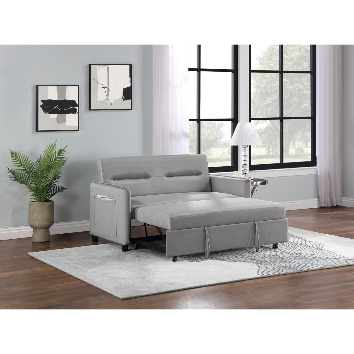 2 Seat Sofa Convertible Pull-out Sofa Bed Velvet Sleeper Sofa