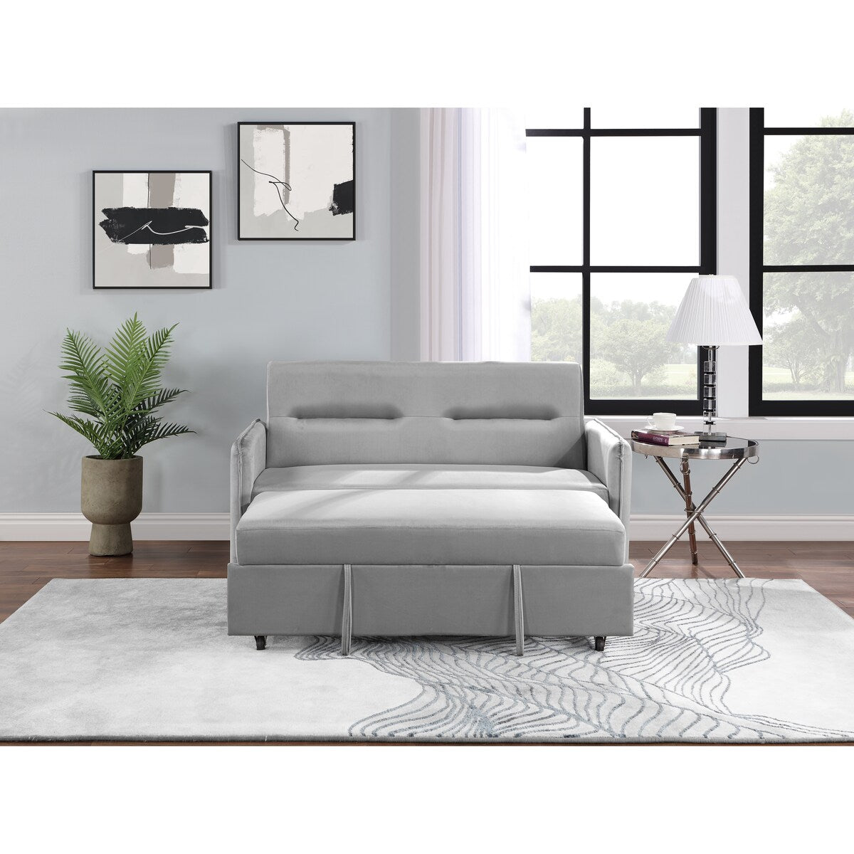 2 Seat Sofa Convertible Pull-out Sofa Bed Velvet Sleeper Sofa