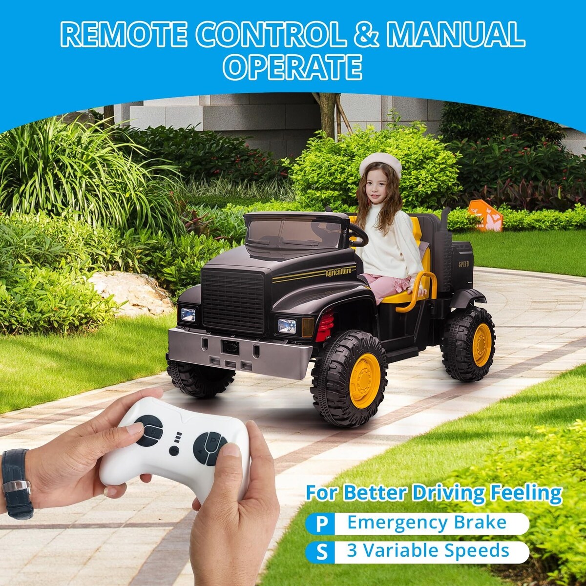 2-Seater Farmer's Car ，24V Battery Powered Electric Vehicle Truck for Kids with Music