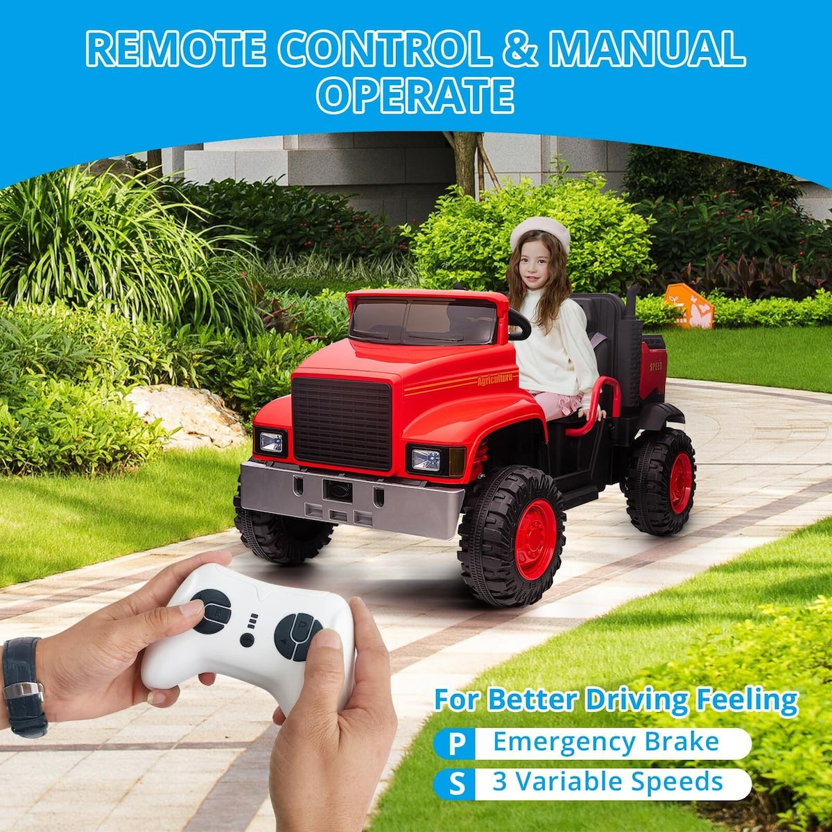 2-Seater Farmer's Car ，24V Battery Powered Electric Vehicle Truck for Kids with Music