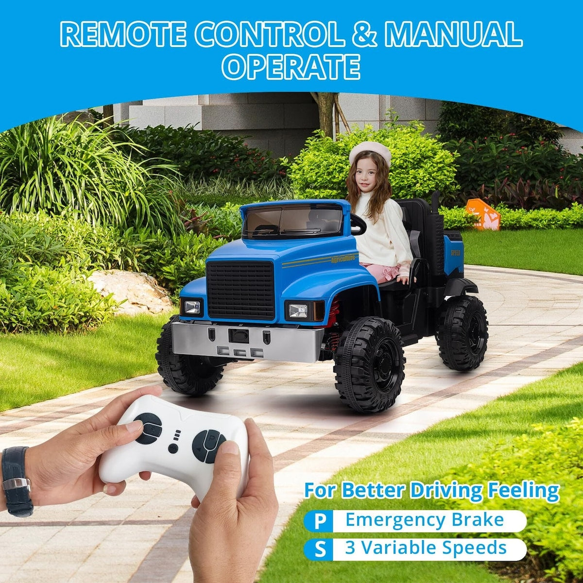 2-Seater Farmer's Car ，24V Battery Powered Electric Vehicle Truck for Kids with Music