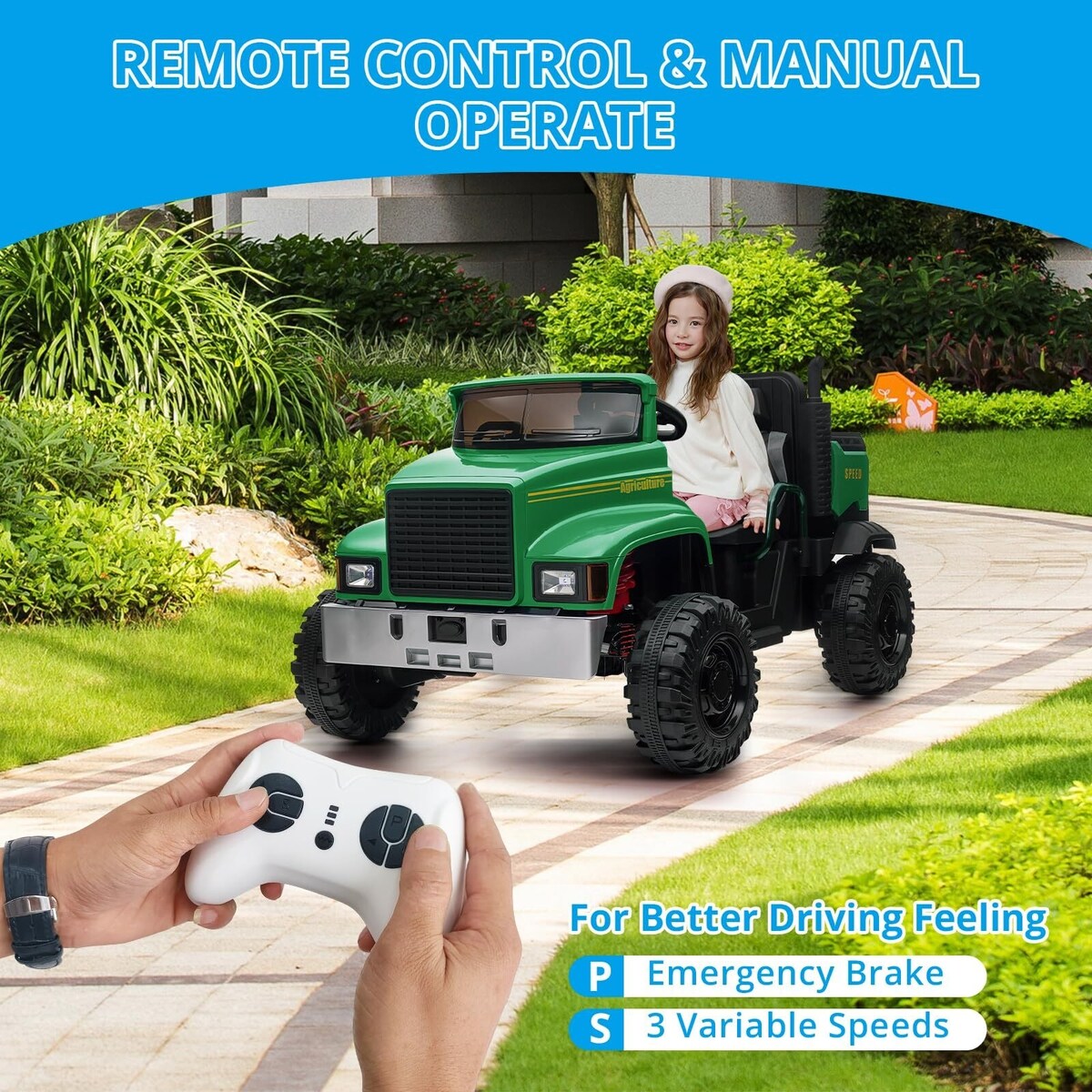 2-Seater Farmer's Car ，24V Battery Powered Electric Vehicle Truck for Kids with Music