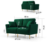 2-Seater Sofa Couch with Channel Tufted on Back and Seat Cushions