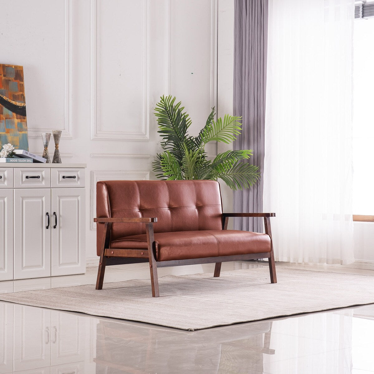 Nestfair 2-Seater Square Arm PU leather Loveseat