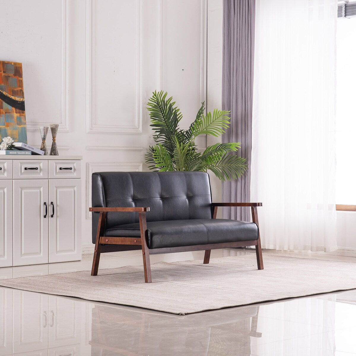 Nestfair 2-Seater Square Arm PU leather Loveseat