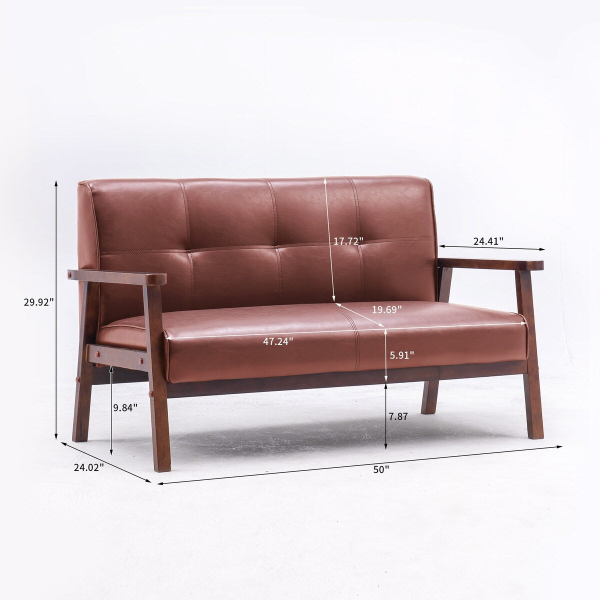 Nestfair 2-Seater Square Arm PU leather Loveseat