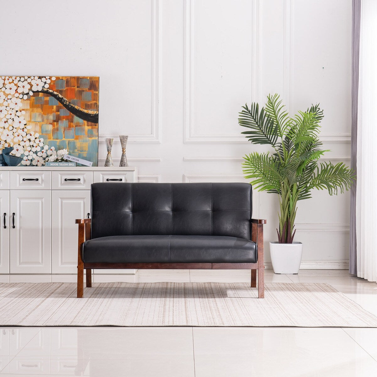 Nestfair 2-Seater Square Arm PU leather Loveseat