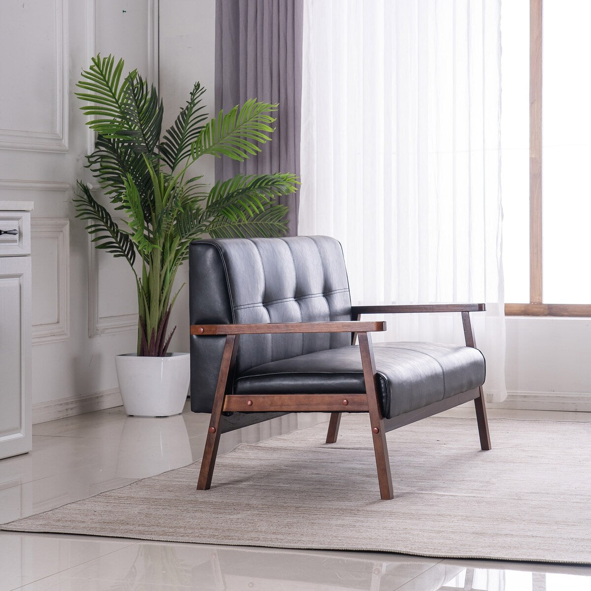 Nestfair 2-Seater Square Arm PU leather Loveseat