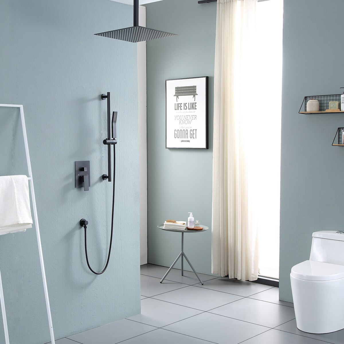 2-Spray Patterns with 16 in.Ceiling Mount Dual Shower Heads