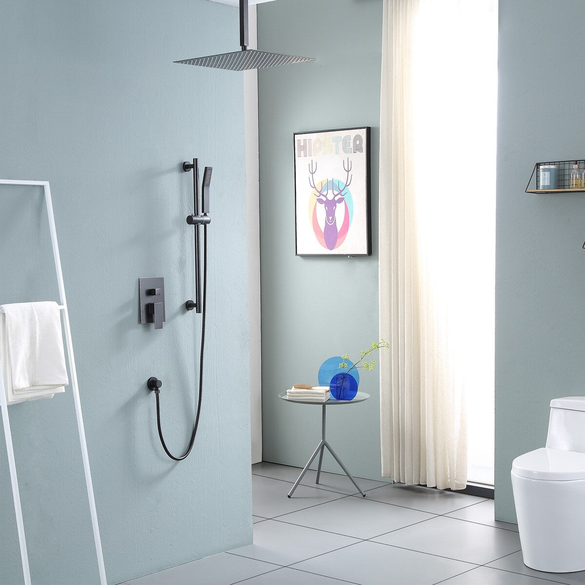 2-Spray Patterns with 16 in.Ceiling Mount Dual Shower Heads
