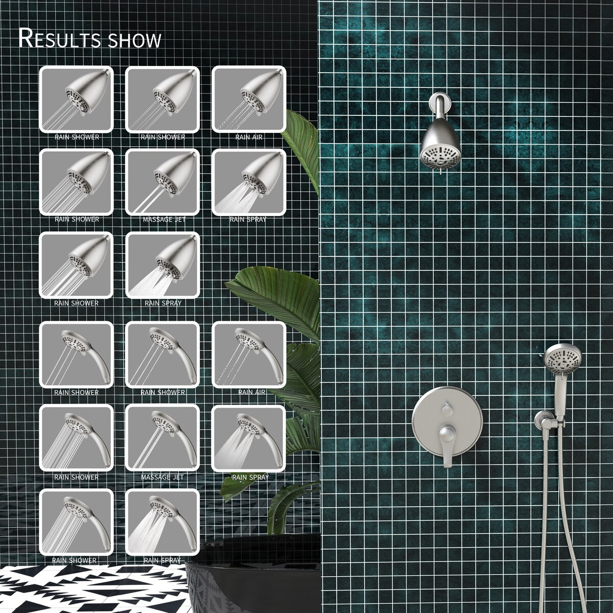 2-Spray Ultra-thin Wall Mounted Shower Faucet System with 9-Function Hand Shower