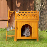 2-Story Wooden Feral Cat House Dog House for Outdoor and Indoor, Pet House with Stairs