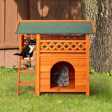 2-Story Wooden Feral Cat House Dog House for Outdoor and Indoor, Pet House with Stairs