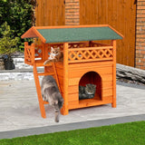 2-Story Wooden Feral Cat House Dog House for Outdoor and Indoor, Pet House with Stairs