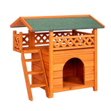 2-Story Wooden Feral Cat House Dog House for Outdoor and Indoor, Pet House with Stairs