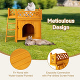 2-Story Wooden Feral Cat House Dog House for Outdoor and Indoor, Pet House with Stairs