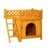 2-Story Wooden Feral Cat House Dog House for Outdoor and Indoor, Pet House with Stairs