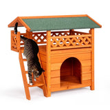 2-Story Wooden Feral Cat House Dog House for Outdoor and Indoor, Pet House with Stairs