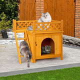 2-Story Wooden Feral Cat House Dog House for Outdoor and Indoor, Pet House with Stairs
