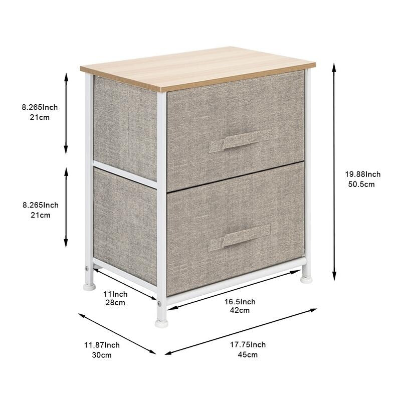 2-Tier 2 Drawers -Night Stand, End Table Storage Tower