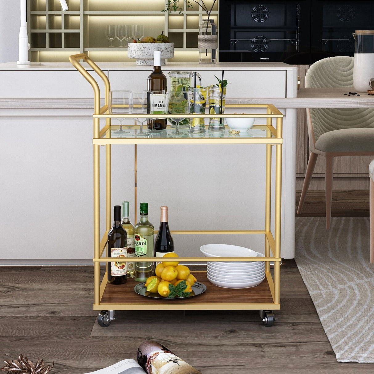 2-Tier Bar Cart with Wheels