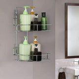 2 Tier Bathroom Shelf Storage Wall Mounted Organizer Removable Basket - Silver