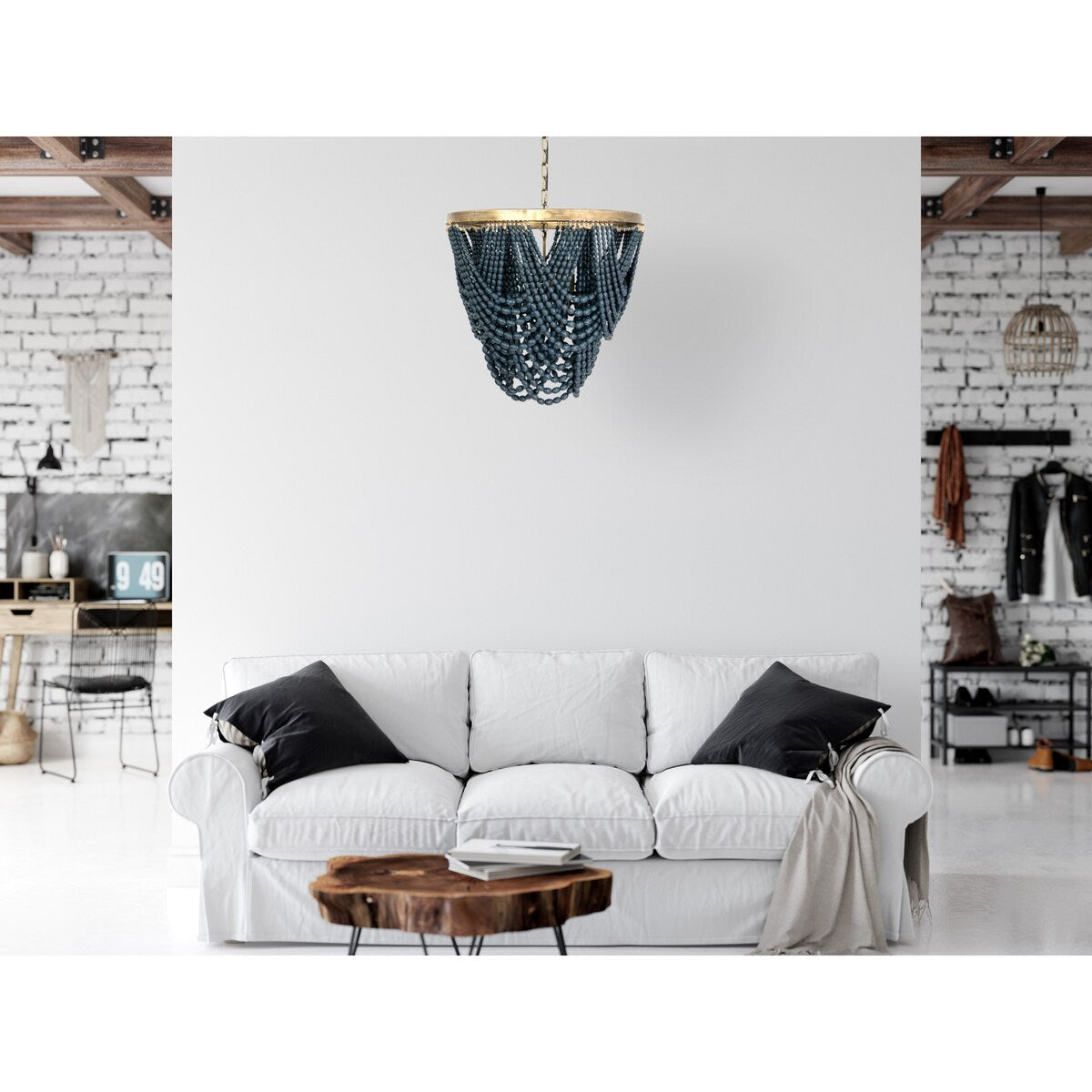 2-Tier Draped Wood Bead Chandelier - 25.6"L x 25.6"W x 26.0"H