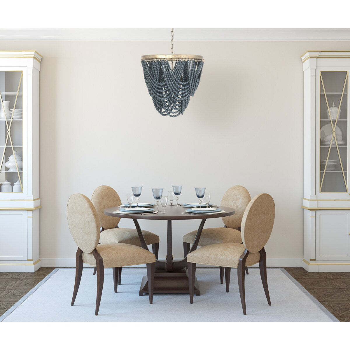 2-Tier Draped Wood Bead Chandelier - 25.6"L x 25.6"W x 26.0"H
