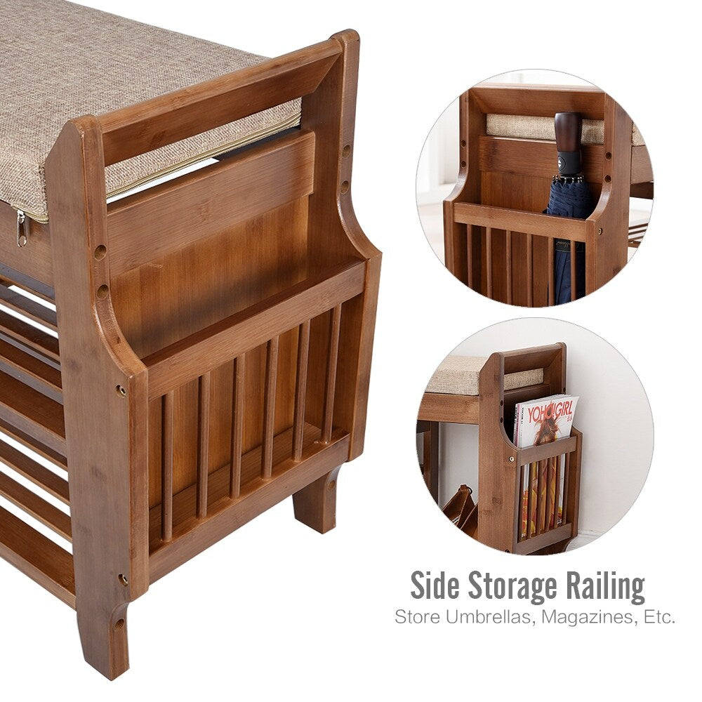 2 Tier Entryway Shoe Storage Organizer Shelf Bamboo Bench - 39.6*11.6*19.6