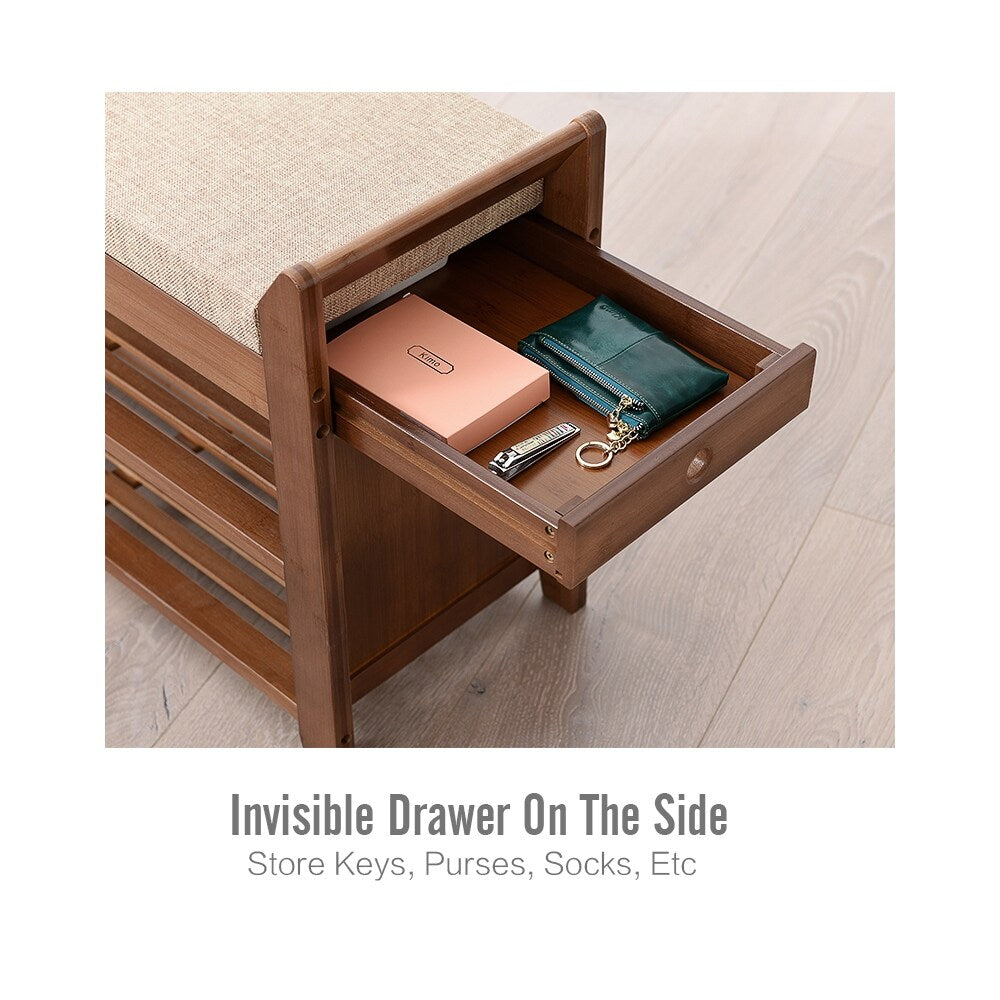 2 Tier Entryway Shoe Storage Organizer Shelf Bamboo Bench - 39.6*11.6*19.6