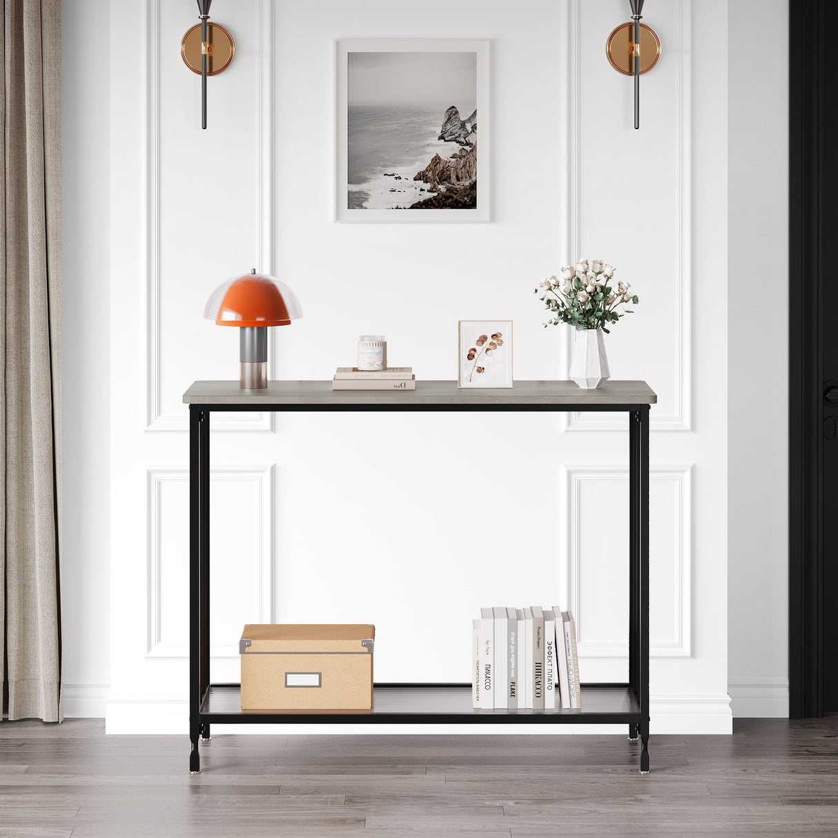 2 Tier Retro Console Table with Glass Shelf Storage