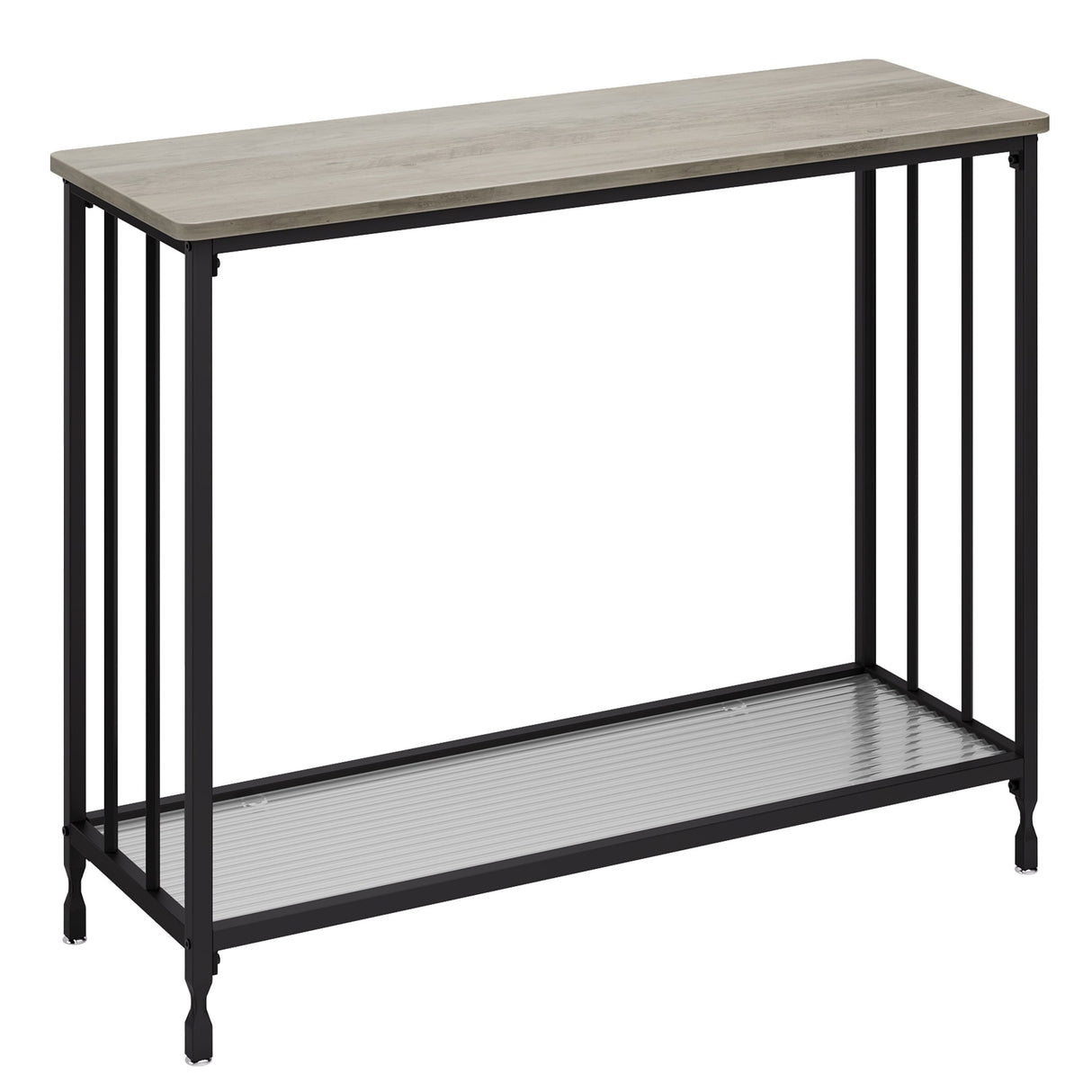 2 Tier Retro Console Table with Glass Shelf Storage