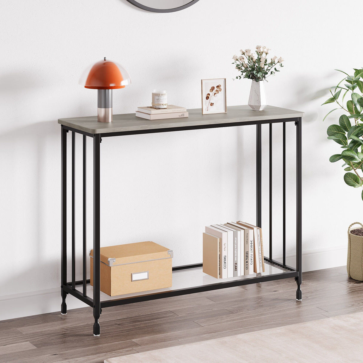2 Tier Retro Console Table with Glass Shelf Storage