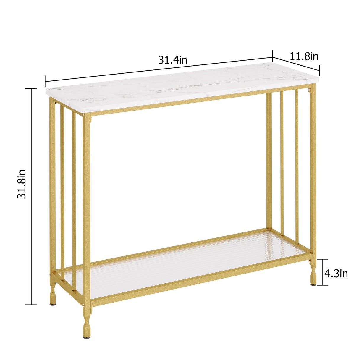 2 Tier Retro Console Table with Glass Shelf Storage