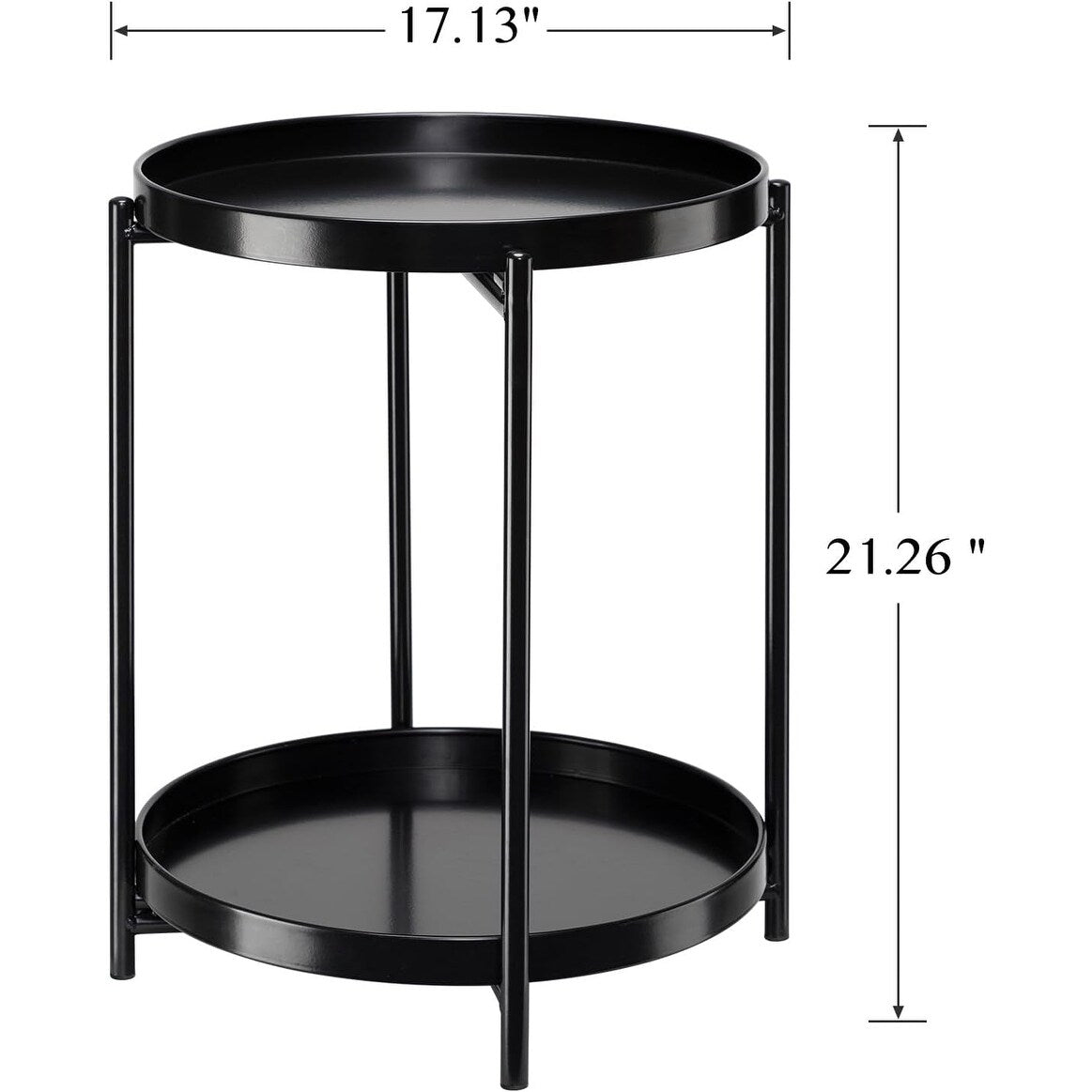 2-Tier Round Side Table, Metal End Table with Removable Tray