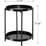 2-Tier Round Side Table, Metal End Table with Removable Tray