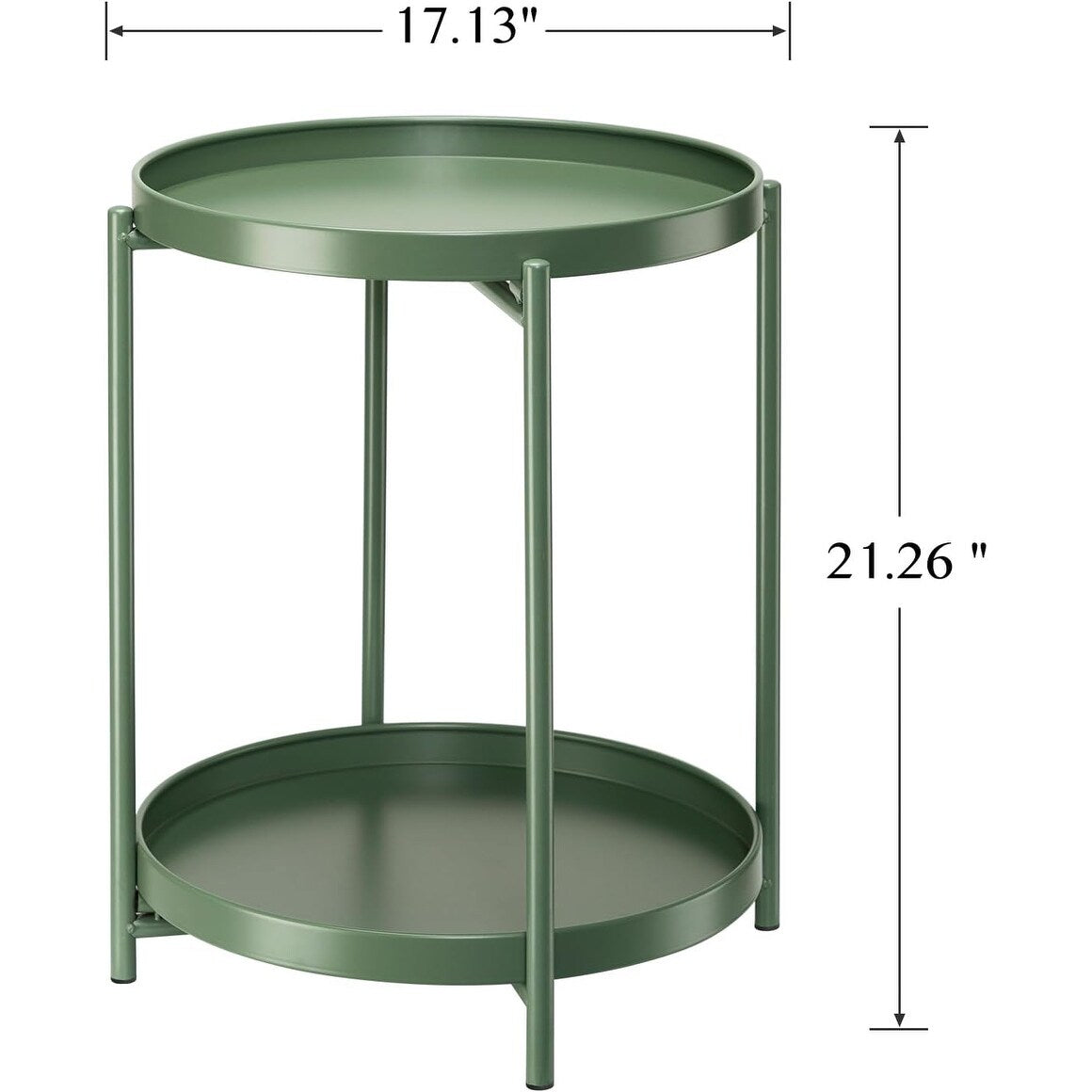 2-Tier Round Side Table, Metal End Table with Removable Tray