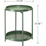 2-Tier Round Side Table, Metal End Table with Removable Tray