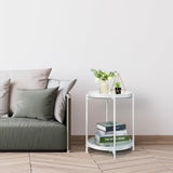 2-Tier Round Side Table, Metal End Table with Removable Tray