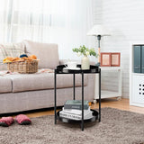 2-Tier Round Side Table, Metal End Table with Removable Tray