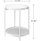 2-Tier Round Side Table, Metal End Table with Removable Tray