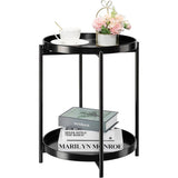 2-Tier Round Side Table, Metal End Table with Removable Tray