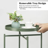 2-Tier Round Side Table, Metal End Table with Removable Tray