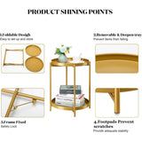 2-Tier Round Side Table, Metal End Table with Removable Tray