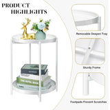 2-Tier Round Side Table, Metal End Table with Removable Tray