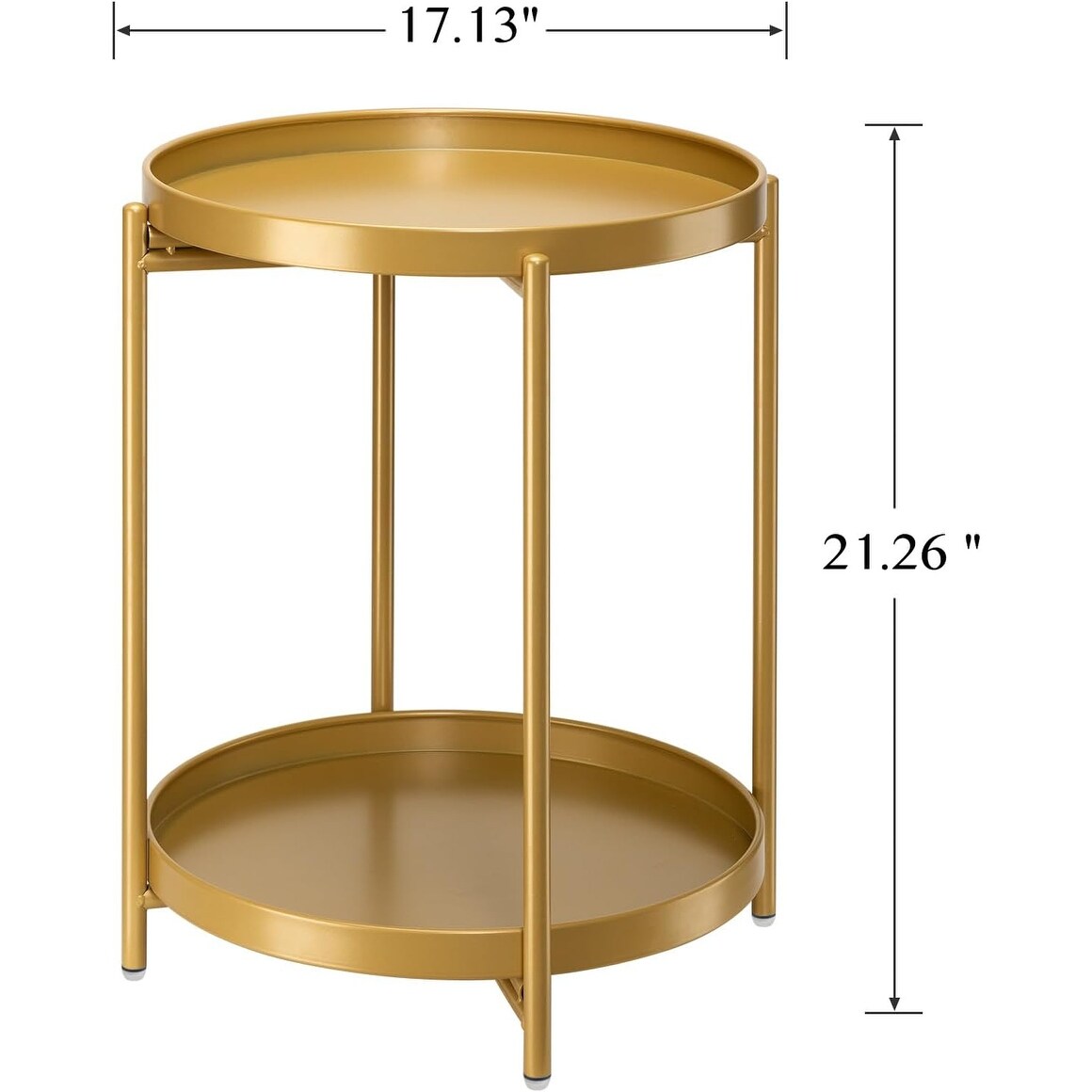2-Tier Round Side Table, Metal End Table with Removable Tray