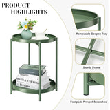 2-Tier Round Side Table, Metal End Table with Removable Tray